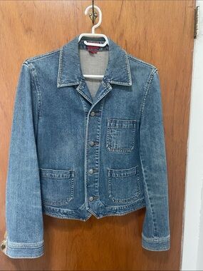 Chaps Blue Denim Jean Jacket with Patch Pockets